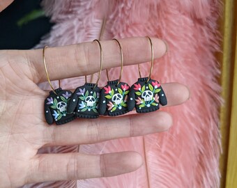 Bad Bitches floral skull leather jacket hoops | handmade Polymer Clay Earrings