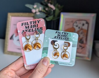 Reg and Mini fortune cookie dangles | handmade Polymer Clay Earrings