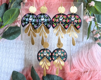 The Majesty in Floral skull | handmade Polymer Clay Earrings