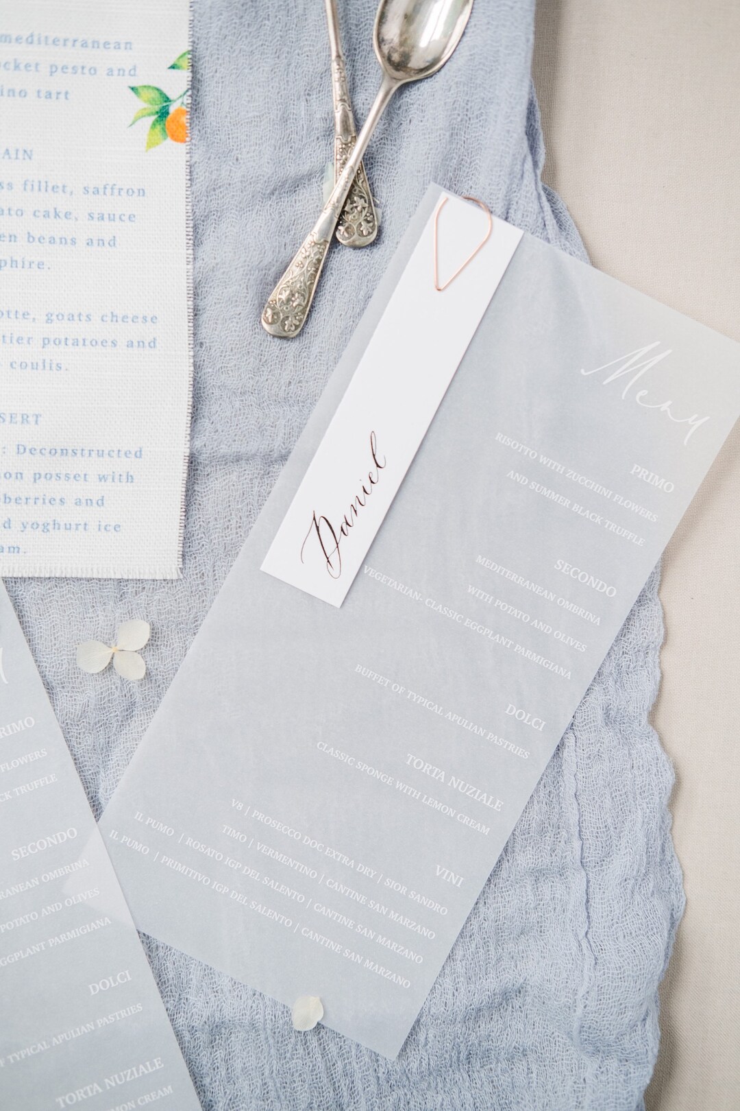 White Ink Vellum Menu With Place Card, Wedding Menus, Vellum Menus Etsy Hong Kong