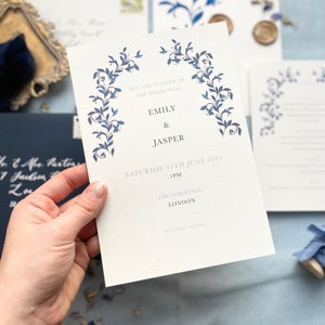 Blue Ornate Wedding Invitation, Spanish / Italian inspired luxury wedding invitation w/ envelope