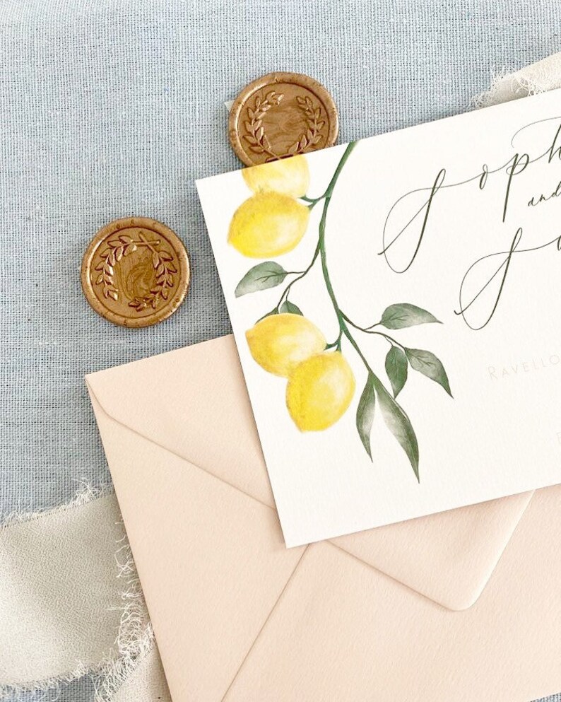 Lemon design save the dates, lemon wedding, save the dates, Italian wedding SHIPS WORLDWIDE image 1