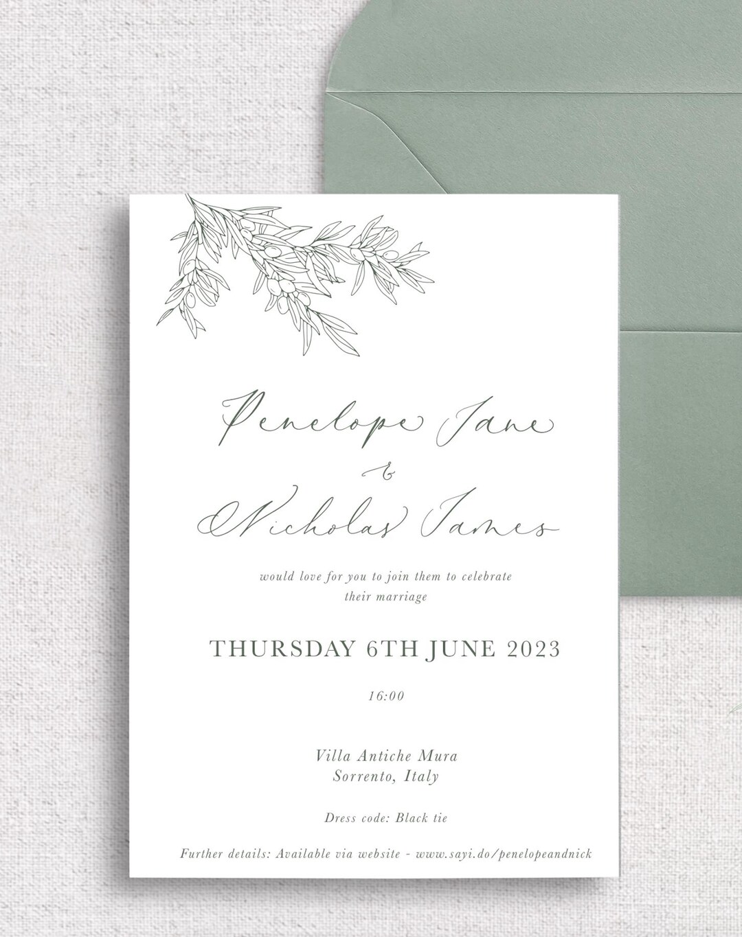 洋書 Invitation to Madrigals 11 Olive Tree Wedding Invitation: Tuscany Collection, Sage Greenery