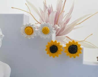 Daisies and sunflowers stud earrings