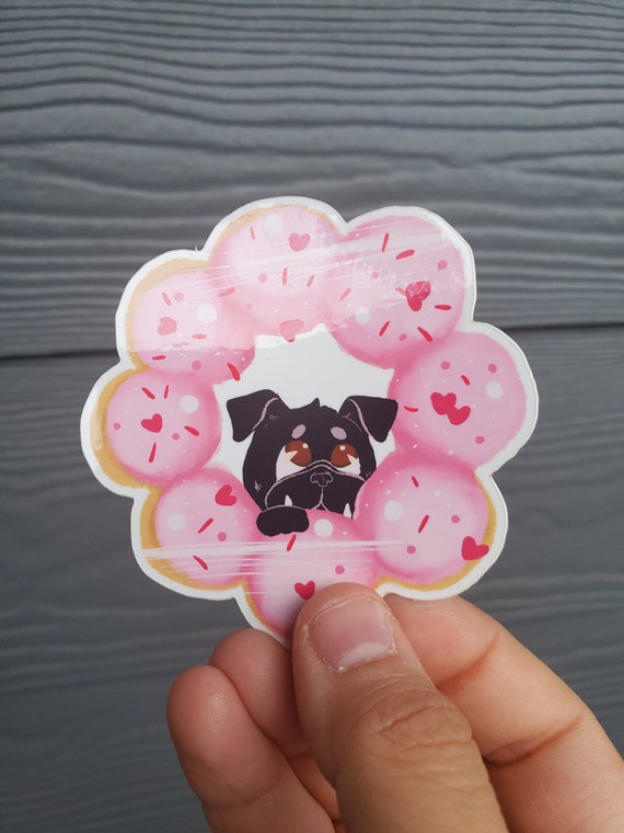 Black Pug Mochi donut vinyl sticker