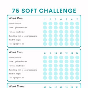 75 Soft/Easy Challenge Daily Tracker | Habit Tracker | Digital Download/Ready to Print - TEAL Option 2