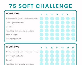75 Soft/Easy Challenge Daily Tracker | Habit Tracker | Digital Download/Ready to Print - TEAL