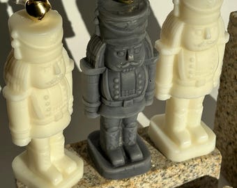 Nutcracker Candle with Bell: Eco Soy Wax Christmas Decor, housewarming gift, for her