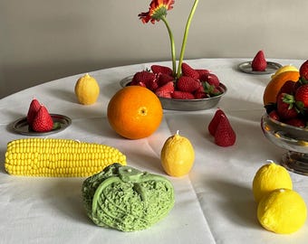 Handmade Soy Wax Food Candles: Strawberry, Corn, Lemon Decor