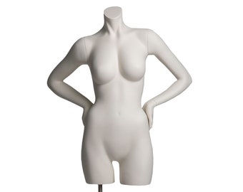 3/4 headless female mannequin in matte white.  Two styles available-CLOSEOUT from a VERY high end retailer