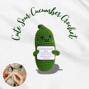 Joli crochet de légumes au concombre acide, crochet fait main avec carte positive, légumes faits main au crochet, cadeau pour soutenir les émotions