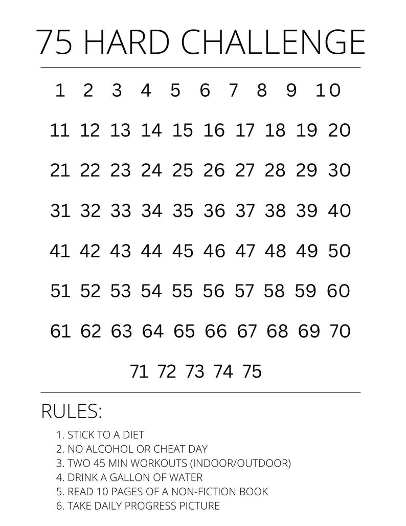 75 Hard Challenge Tracker Etsy Canada