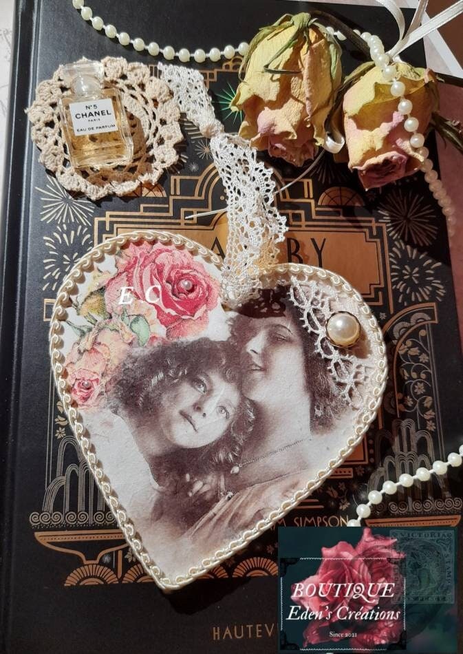 N.3 Collection Amour Maternel.. Coeur Shabby à Suspendre..