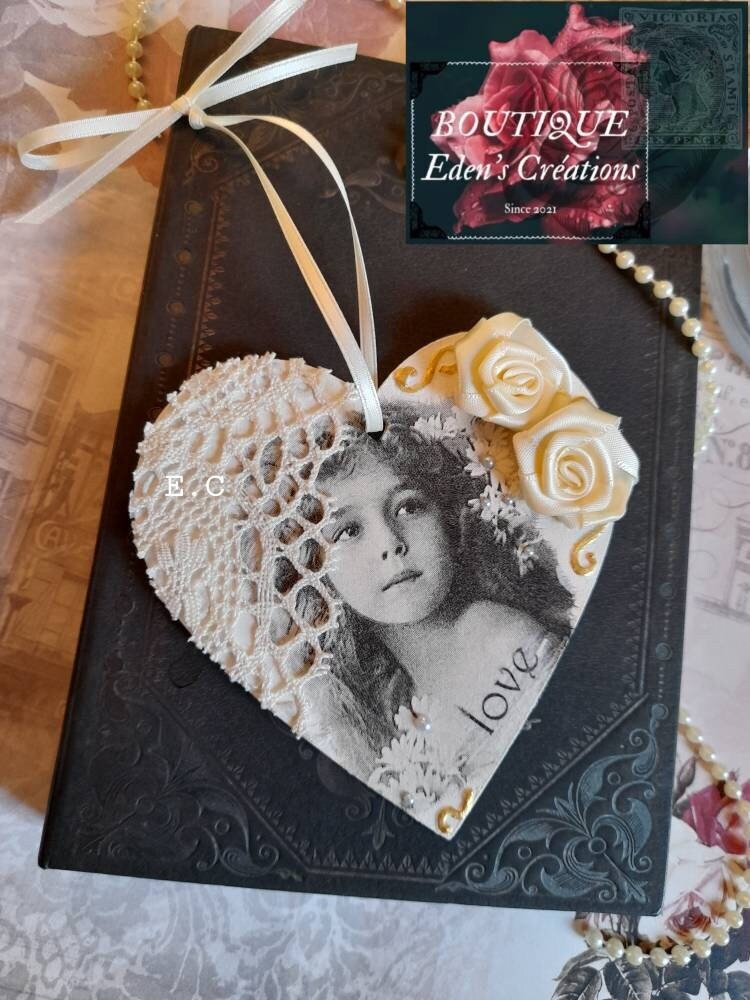 Cœur Retro Fillette..suspension Murale Shabby.. Ornement Décoratif Vintage