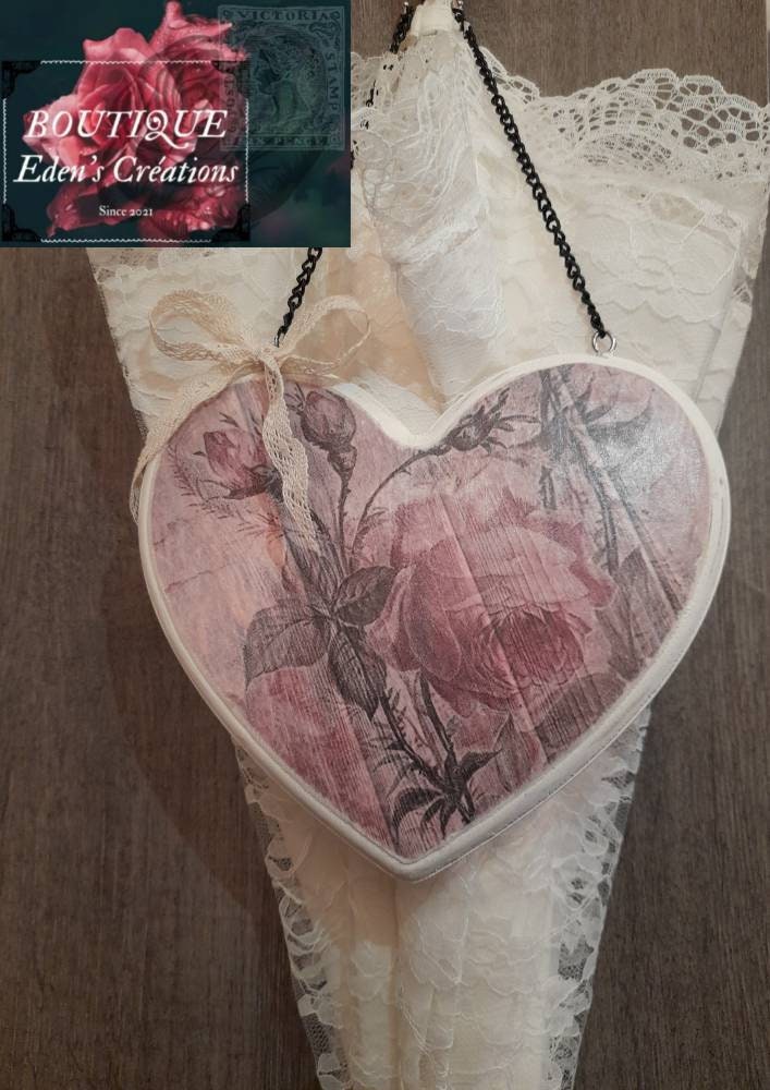 Plaque Murale Coeur Shabby.. Décoration Shabbychic..