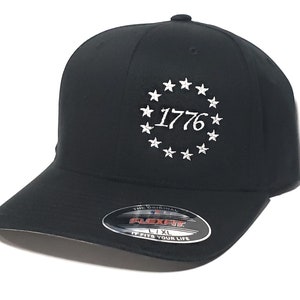1776 13 Colonies Stars Embroidered Cap, White Logo FLEXFIT Hat 5001