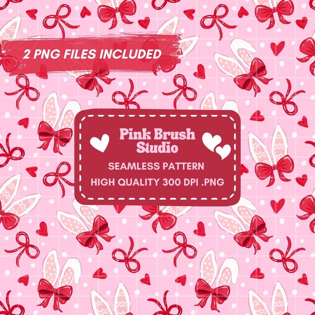 Pink Bunny Ears Seamless Pattern | Red Bow Easter Digital Paper | Cute ...