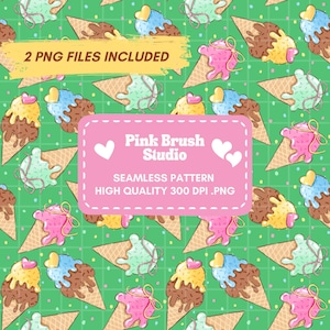 Ice Cream Cones Seamless Pattern, Sweet Summer Digital Paper, Pastel Pink Blue Green Yellow Brown PNG, Cute Ice Cream Clipart Background