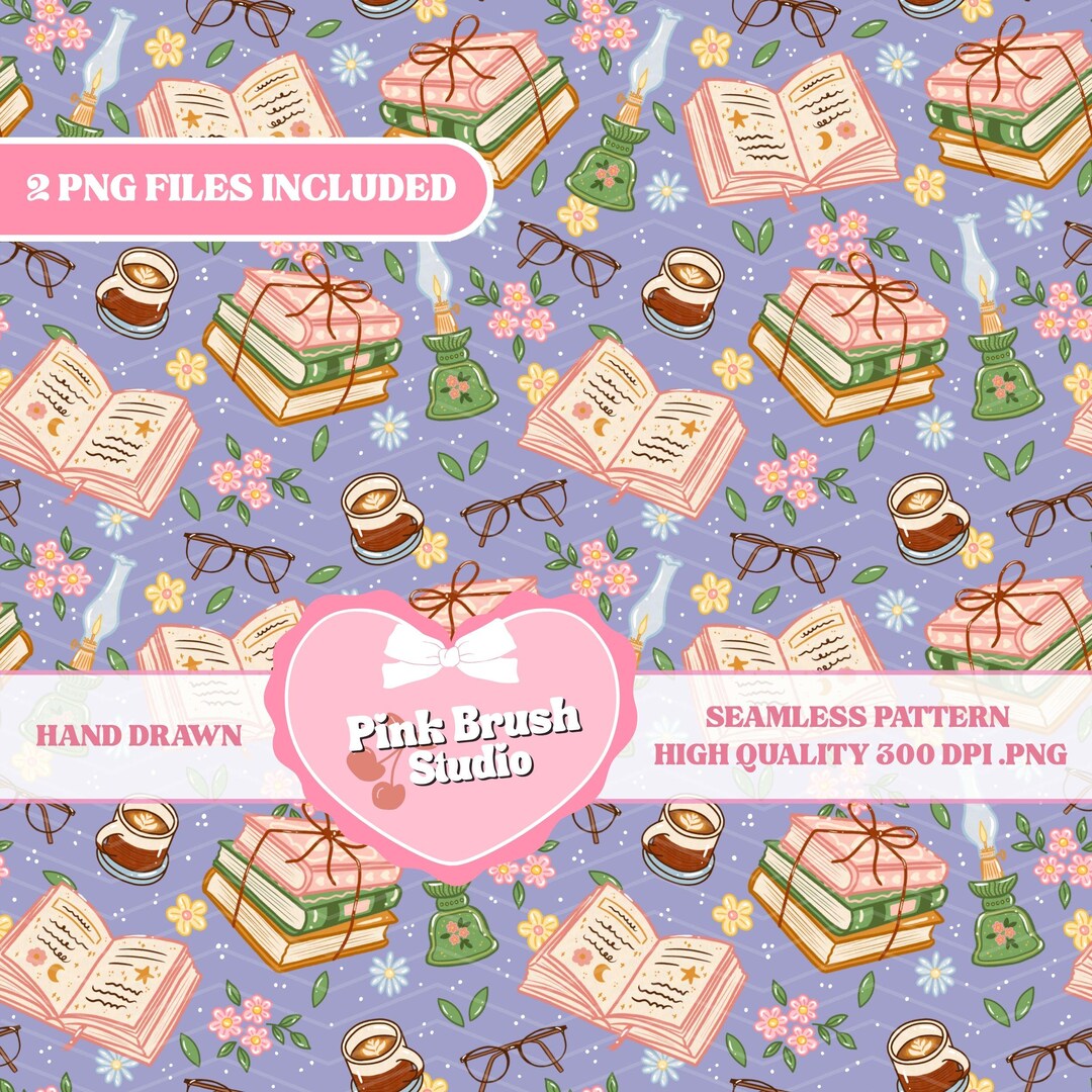 Bookish Seamless Pattern PNG, Cozy Reading Cottagecore Design, Book ...