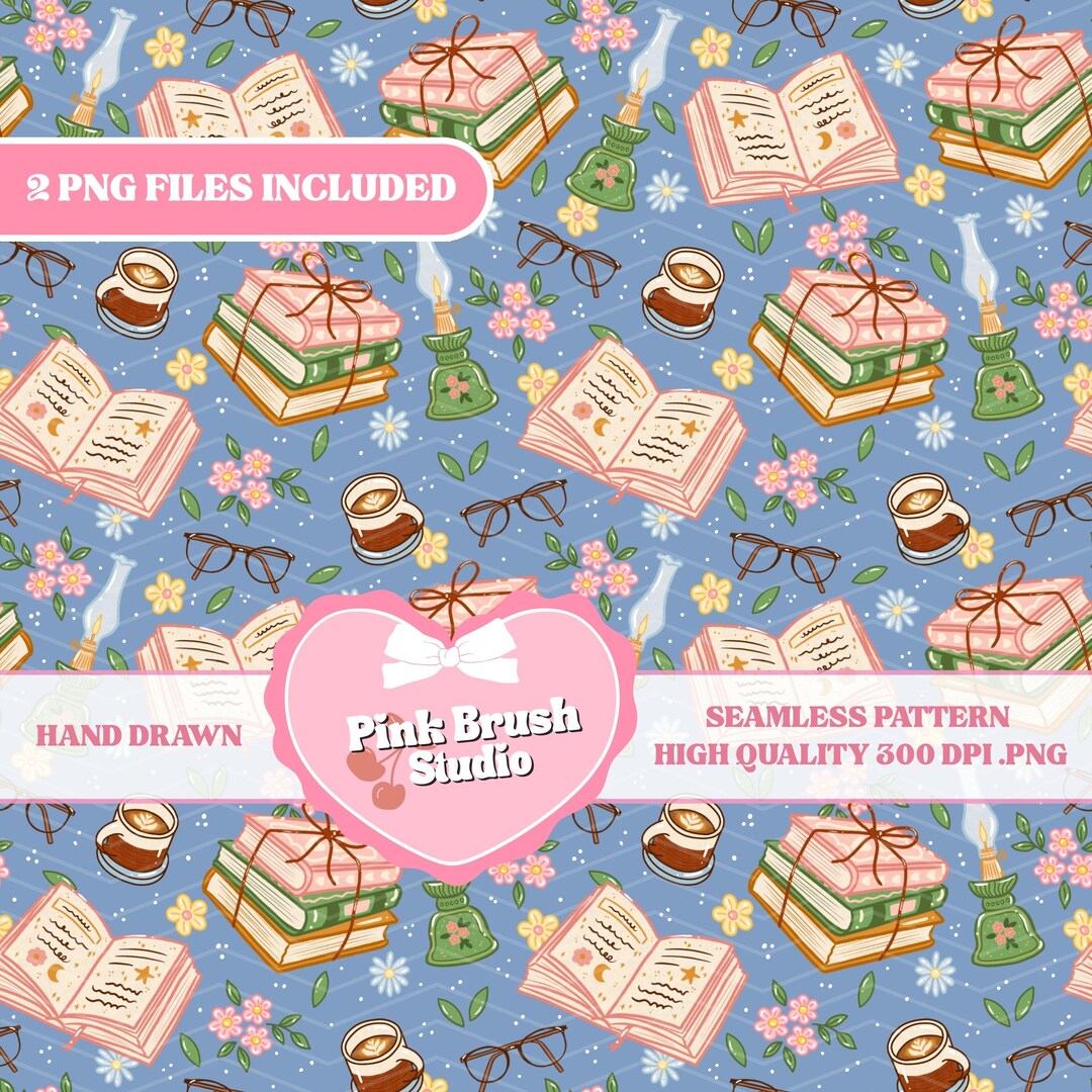 Bookish Seamless Pattern PNG, Cozy Reading Cottagecore Design, Book ...