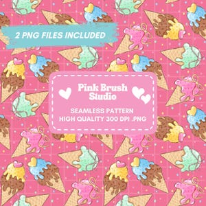 Ice Cream Cones Seamless Pattern, Sweet Summer Digital Paper, Pastel Pink Blue Green Yellow Brown PNG, Cute Ice Cream Clipart Background