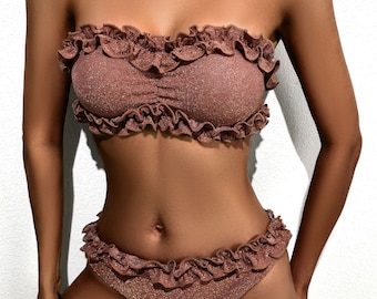 strapless ruffle bikini top