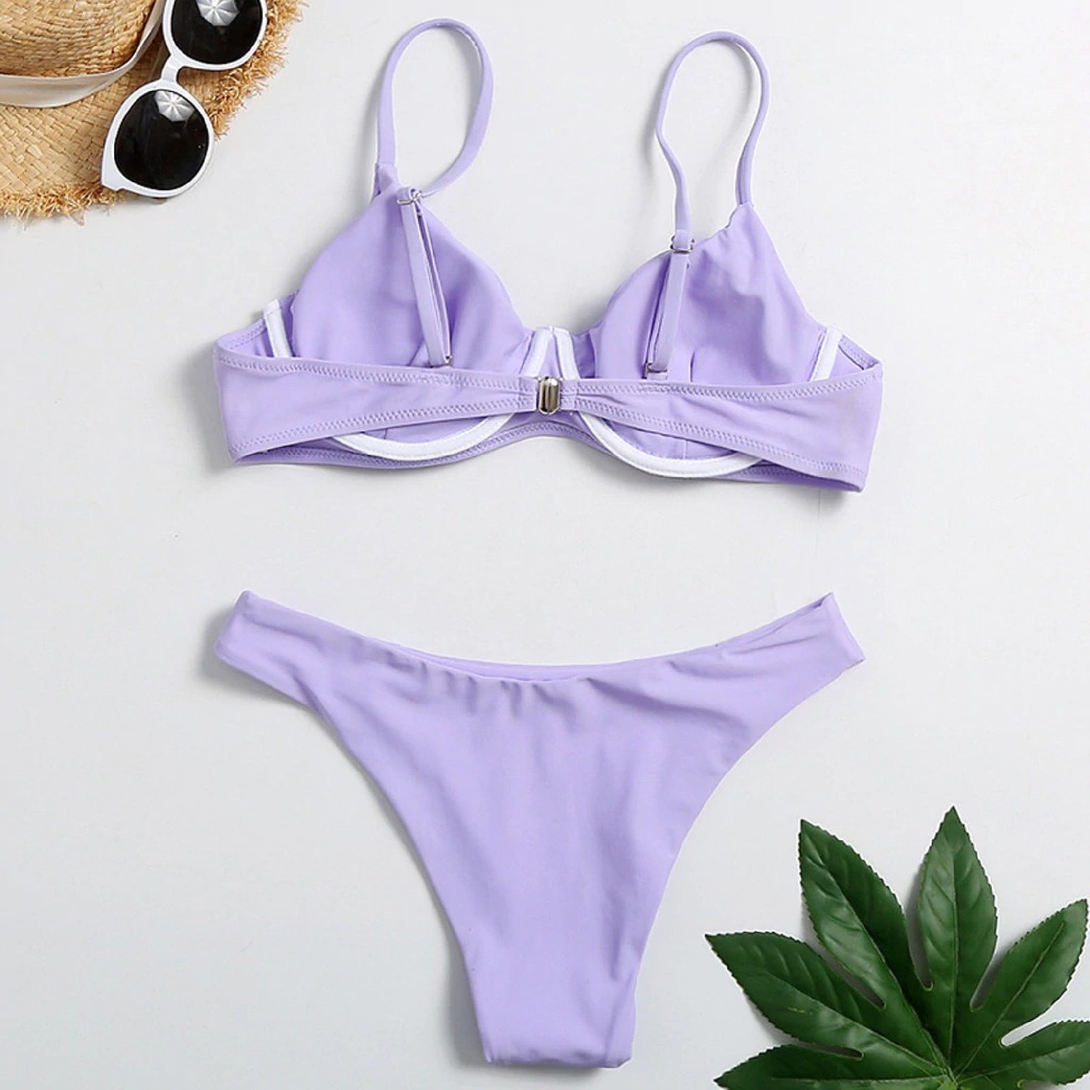 Best sale Sexy Purple Bikinis Solid Bikini Set White Hot Sale | Etsy