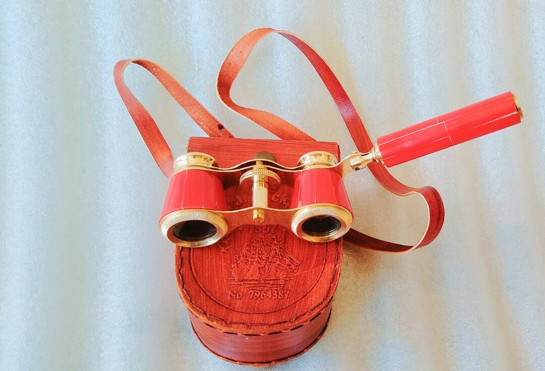 Binocular Opera Glasses Handmade Nautical,red Style Resin Shinny Brass
