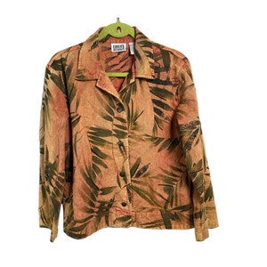 Vintage Chico&#39;s Design Palm Leaf Denim Jacket Embroidered & Beaded, US 12