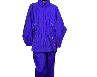 Vintage moving comfort púrpura chándal windbreaker chaqueta pantalones a juego set 90's traje de entrenamiento, tamaño grande