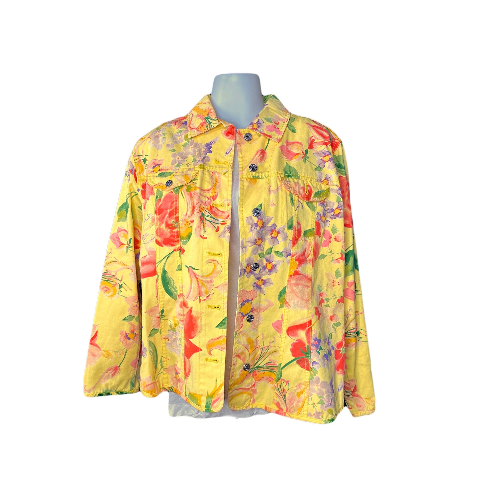 Vintage Chico's Yellow Floral Print Lightweight Jacket, 12 - Etsy