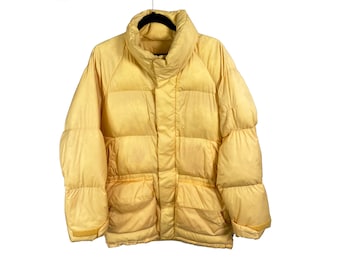 Vintage Yellow Nautica Puffer Jacket Duck Down Coat Unisex 90's Puffer Coat, Size Medium