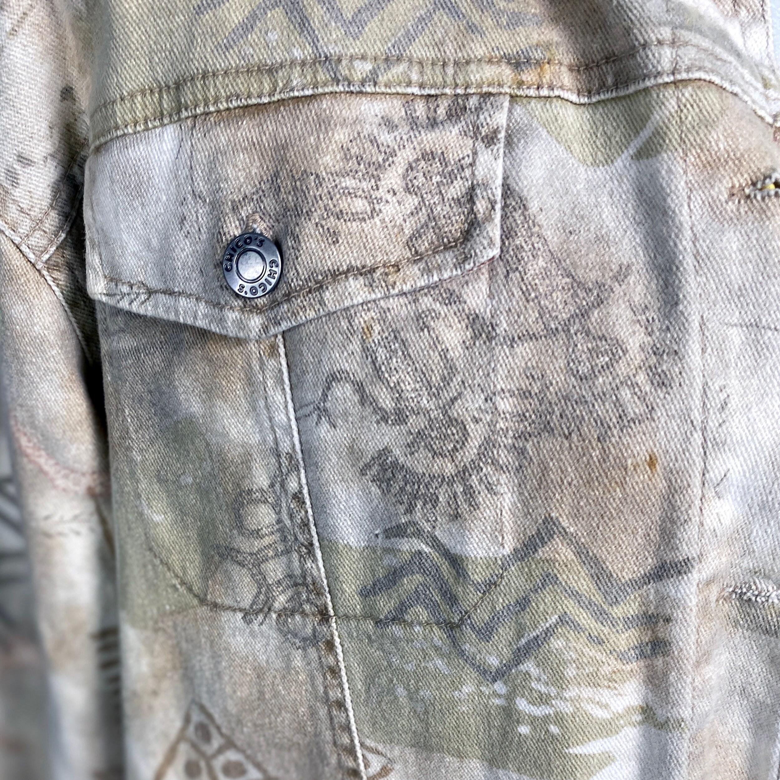 Vintage Chico's Design 90's Tribal Printed Beige Denim