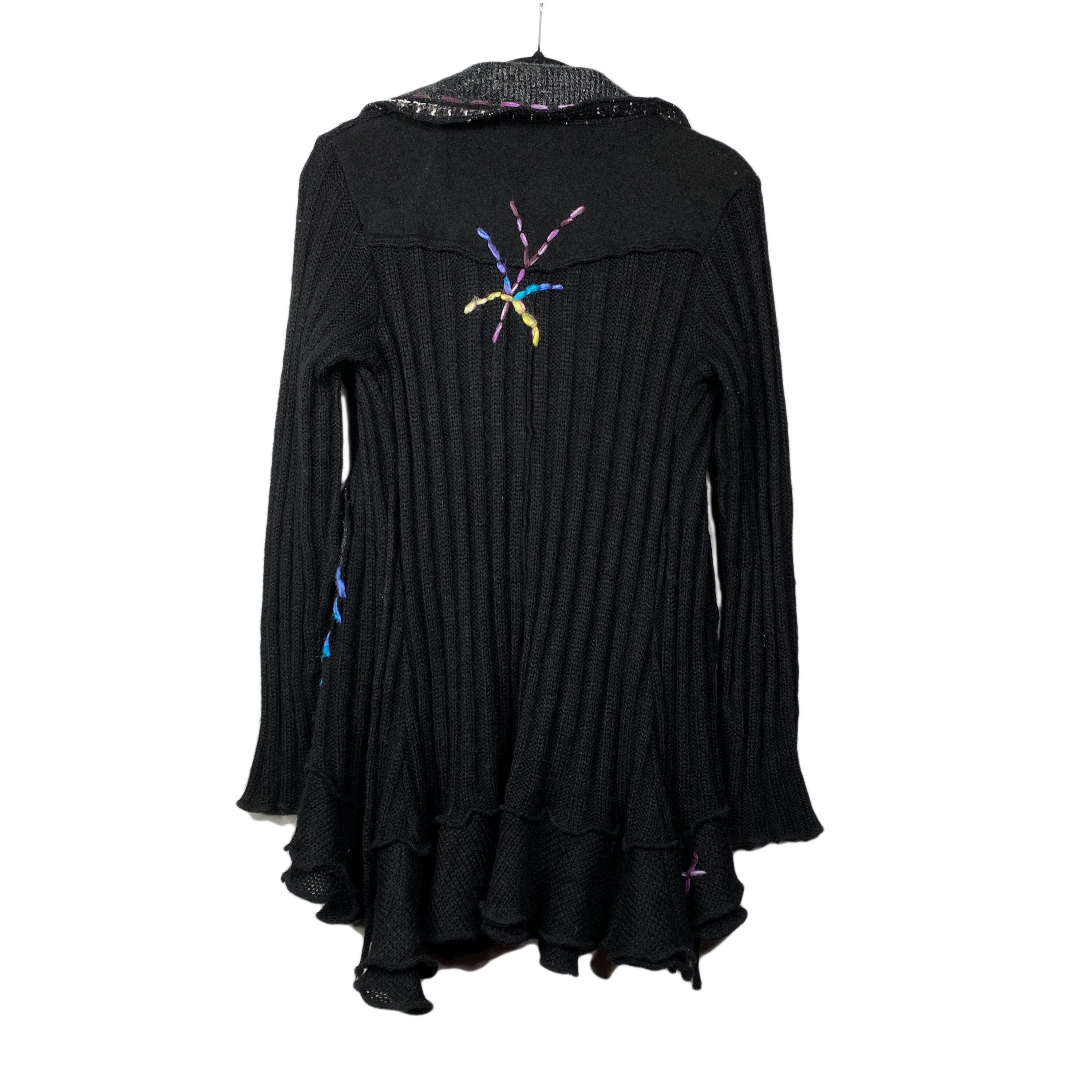 Vintage SIONI Black Sweater Cardigan Tie Front Cascading Hem Vintage SIONI Black Sweater Cardigan Tie Front Cascading Hem