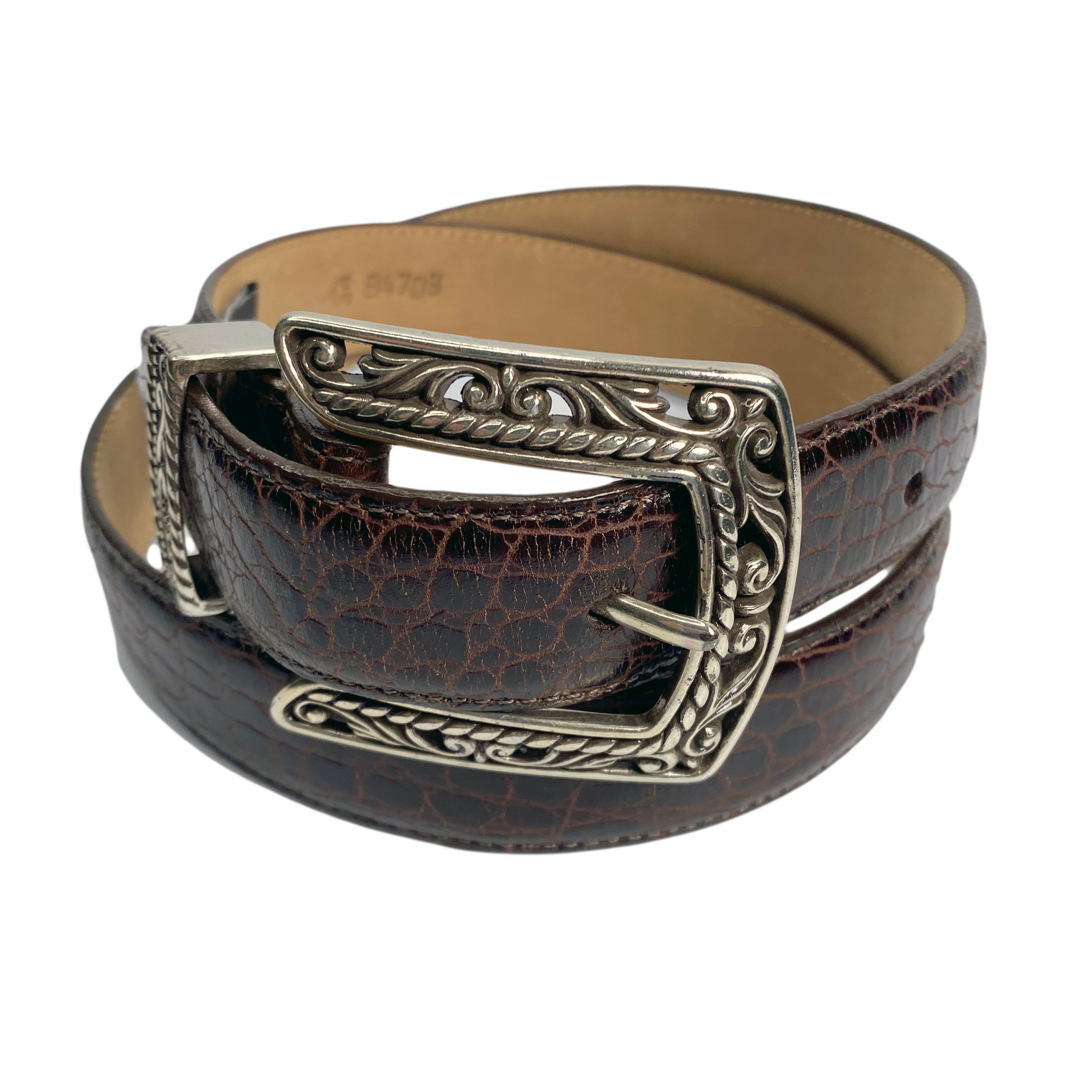 Vintage 90s Brighton Leather Belt Brown Crocodile, L / 34 - Etsy