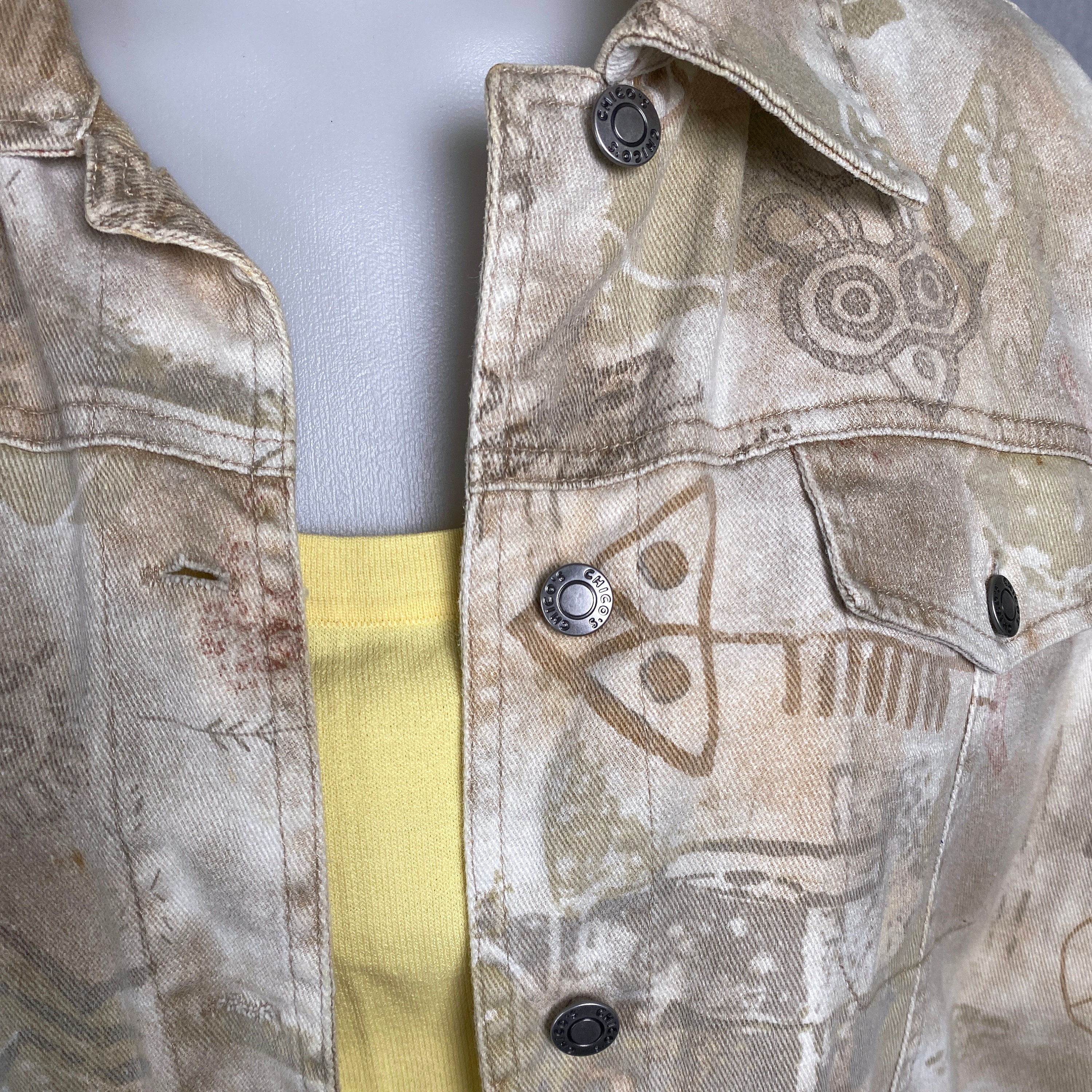 Vintage Chico's Design 90's Tribal Printed Beige Denim