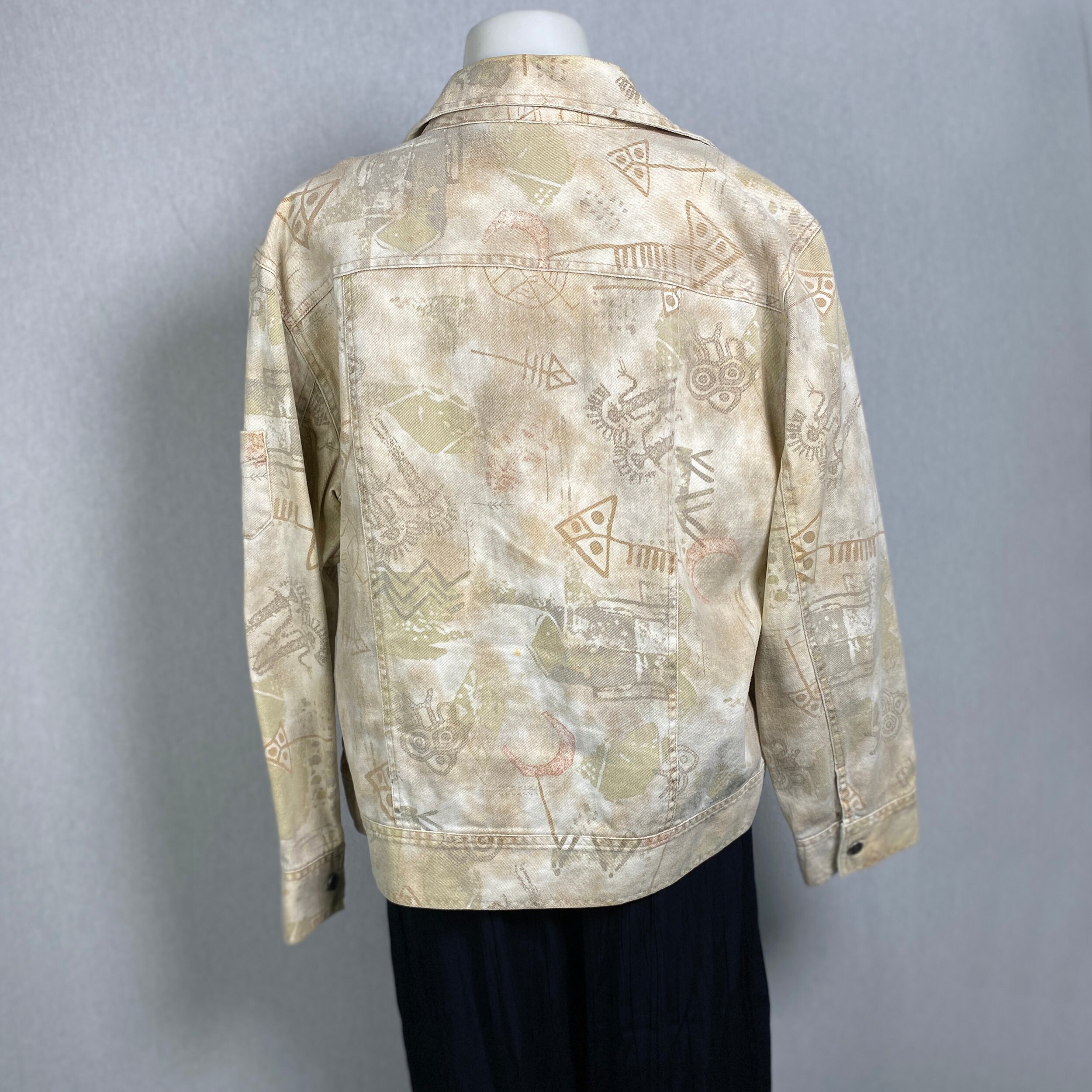 Vintage Chico's Design 90's Tribal Printed Beige Denim Jacket