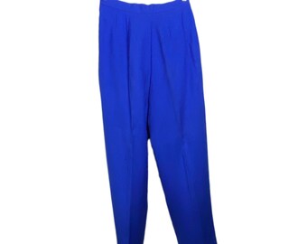 Vintage Christian Dior Separates Royal Blue Dress Slacks, size 12, 1970's 80's DIOR Rayon Trouser Pants