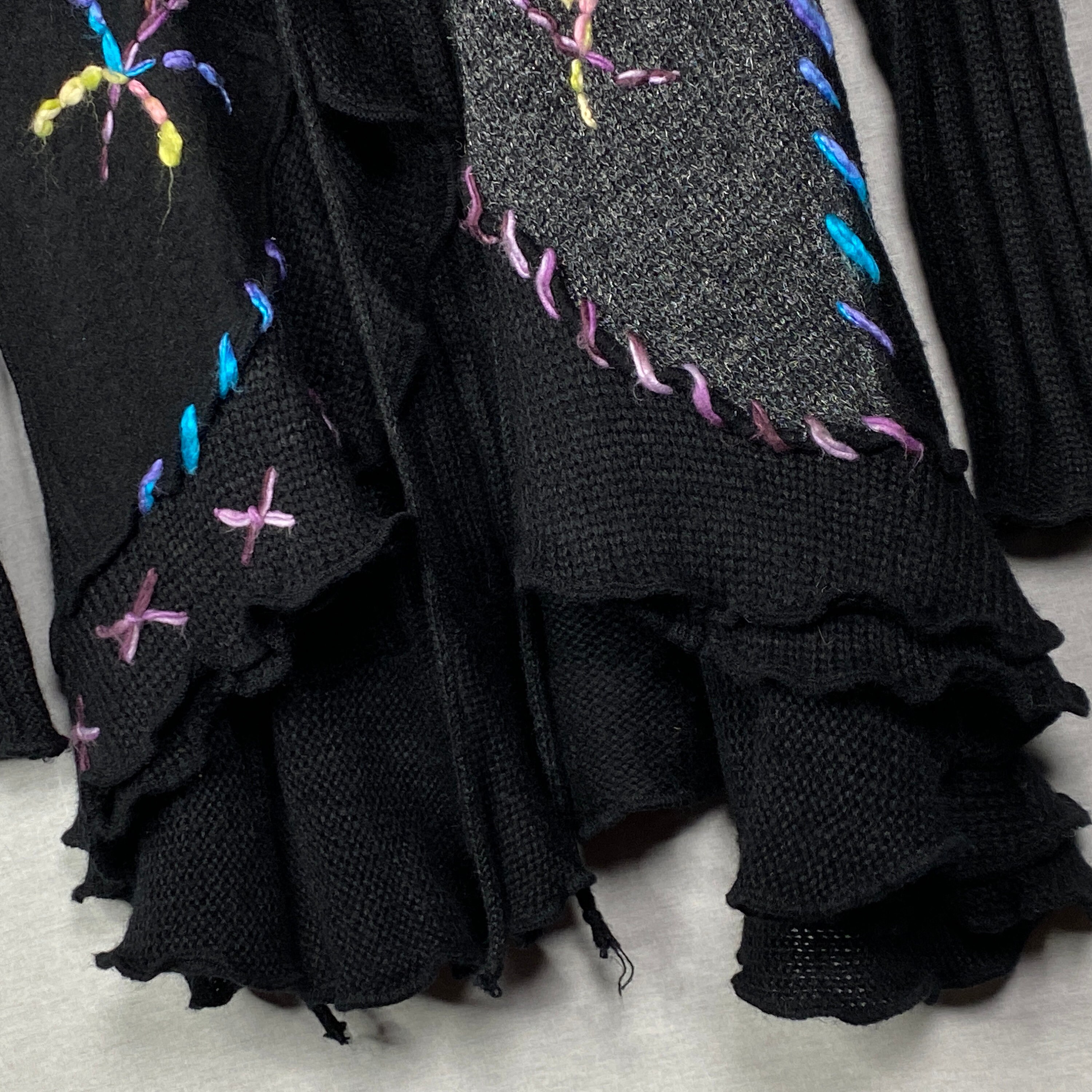 Vintage SIONI Black Sweater Cardigan Tie Front Cascading Hem Vintage SIONI Black Sweater Cardigan Tie Front Cascading Hem