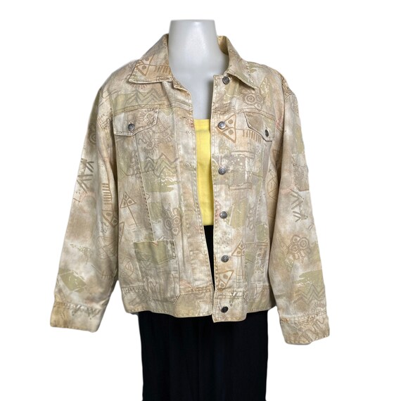ジャケット・アウター 80s 90s CHICO'S native pattern coverall Vintage Chico's Design 90's Tribal Printed Beige Denim Jacket