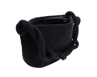 Vintage Black Beaded Purse Twisted Strap Shoulder Bag Bolsa de noche