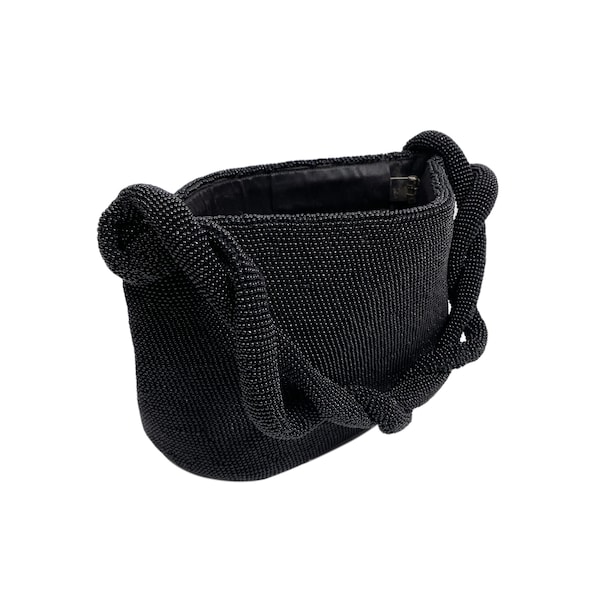 Vintage Black Beaded Purse Twisted Strap Shoulder Bag Evening Bag