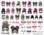 Messy bun svg, Messy bun with glasses svg, momlife svg, mom skull svg, messy bun classy afro woman svg - Printable, Cricut Silhouette