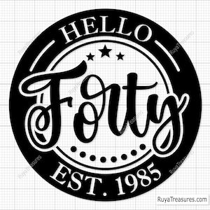 Bonjour quarante Svg, 40e anniversaire Svg, 40 et fabuleux Svg, 40 anniversaire Svg, 1985 Svg, 40e Svg - imprimable, fichiers Cricut et coupe Silhouette