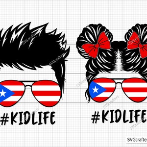 Puerto Rico kidlife svg, Messy Bun Puerto Rico svg, Puerto rico svg, Puerto rican svg, puerto rico png - Printable, Cricut & Silhouette file