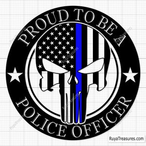 Police Punisher Proud to Be a Police Officer Svg, Police Flag Svg, Back the Blue Svg, Thin Blue Line Svg - Printable, Cricut & Silhouette