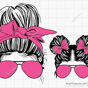 Messy Bun Svg, Messy Bun avec des lunettes, Momlife Svg, maman tête de mort Svg, Messy Bun chic afro femme Svg imprimable, Cricut & Silhouette fichier image 5