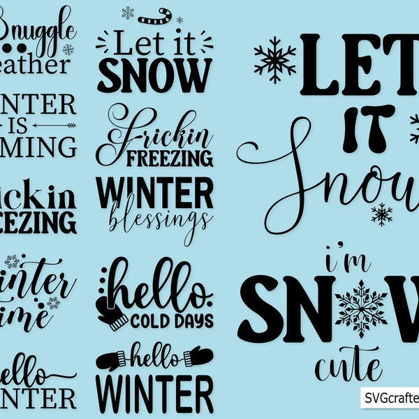 Snowflake svg, winter svg, hello winter svg, Winter Svg Bundle,  Let It Snow Svg,  Winter Png, Hello Winter - Printable, Cricut & Silhouette