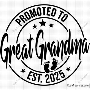 Ascendido a bisabuela Svg Png, bisabuela Svg, anuncio de bebé Svg, establecido Svg, abuela establecida 2025 Svg, próximamente Svg