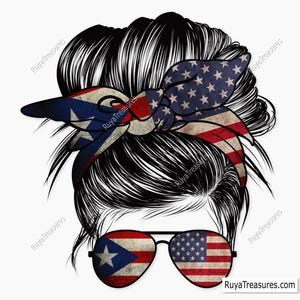 Usa and Puerto Rico Momlife Png, Messy Bun Puerto Rico Png, Puerto Rico Png, Puerto Rican Png - Print and Cut, Printable & Sublimation File